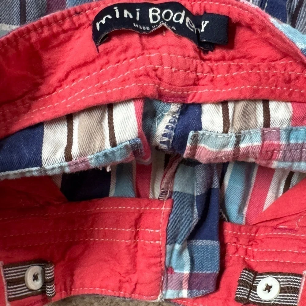 Mini Boden Boys 11 Plaid Adjustable Waistband Shorts Blue